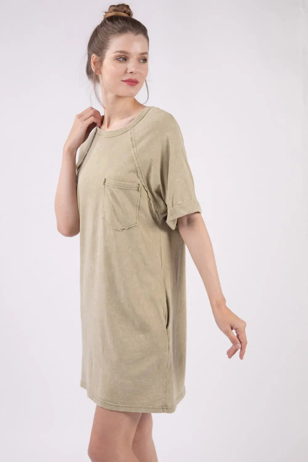 Blue Zone Planet | VERY J Washed Round Neck Mini Tee Dress BLUE ZONE PLANET