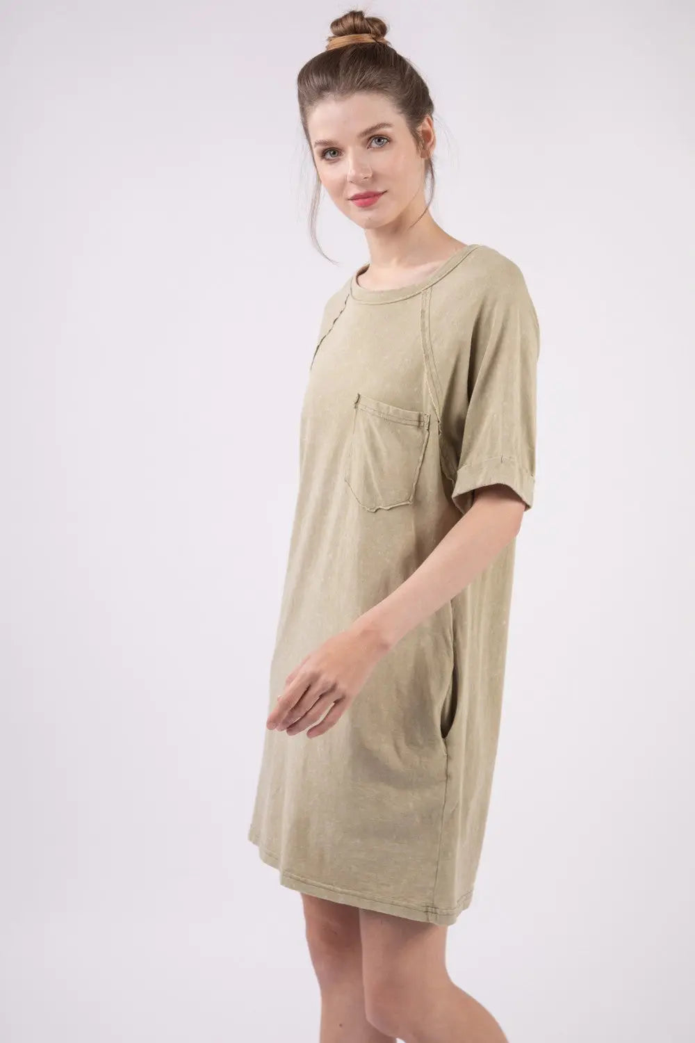 Blue Zone Planet | VERY J Washed Round Neck Mini Tee Dress BLUE ZONE PLANET