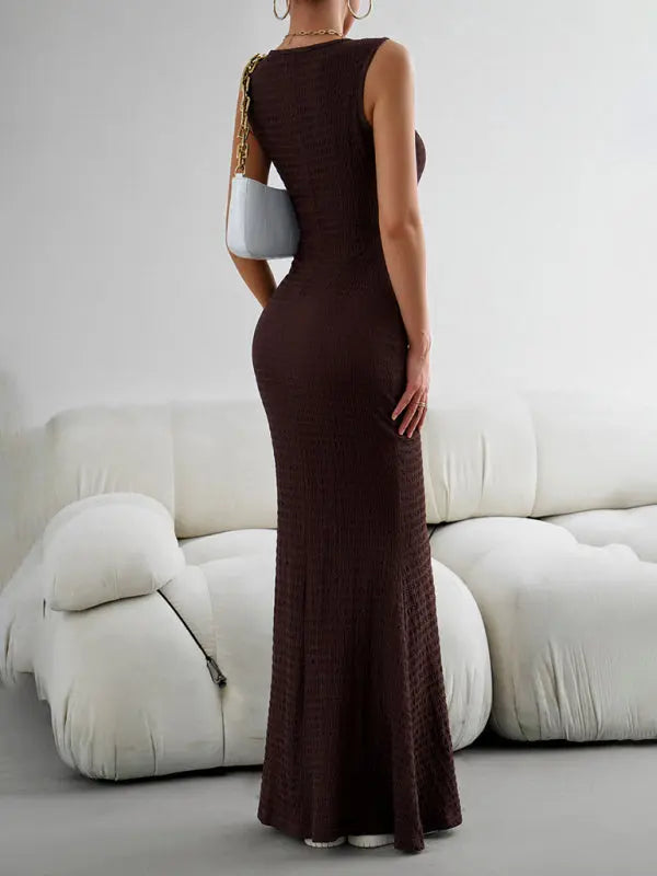 Blue Zone Planet | Victoria's Elegant Slim Vest Knitted Solid Color Sleeveless Maxi Dress BLUE ZONE PLANET