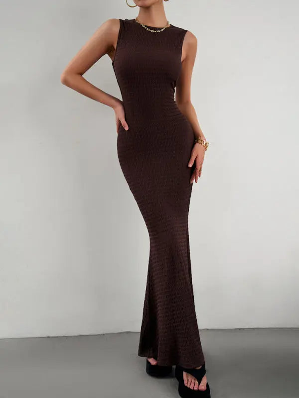 Blue Zone Planet | Victoria's Elegant Slim Vest Knitted Solid Color Sleeveless Maxi Dress BLUE ZONE PLANET