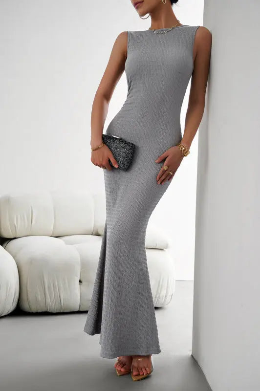 Blue Zone Planet | Victoria's Elegant Slim Vest Knitted Solid Color Sleeveless Maxi Dress BLUE ZONE PLANET