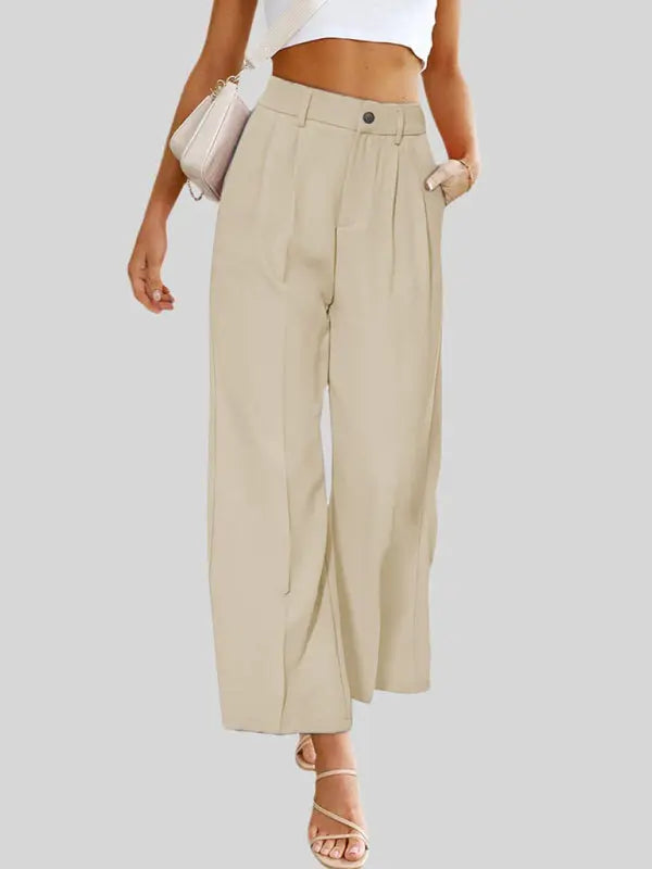 Blue Zone Planet | Wide Leg Dress Pants High Waist Button Down Trousers With Pockets BLUE ZONE PLANET