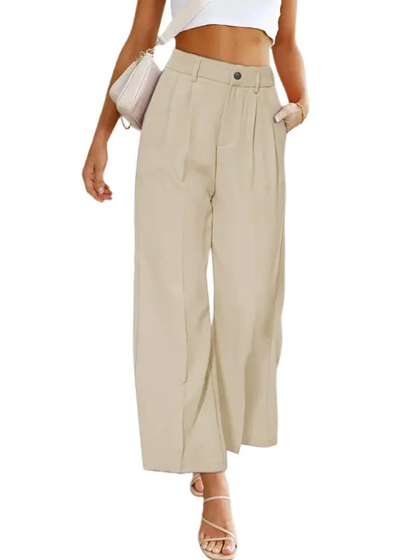Blue Zone Planet | Wide Leg Dress Pants High Waist Button Down Trousers With Pockets BLUE ZONE PLANET