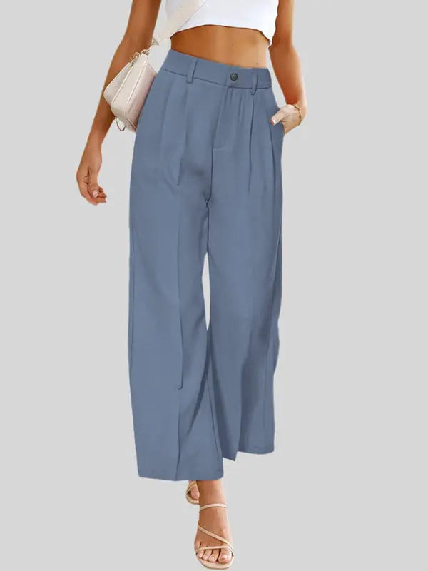 Blue Zone Planet | Wide Leg Dress Pants High Waist Button Down Trousers With Pockets BLUE ZONE PLANET