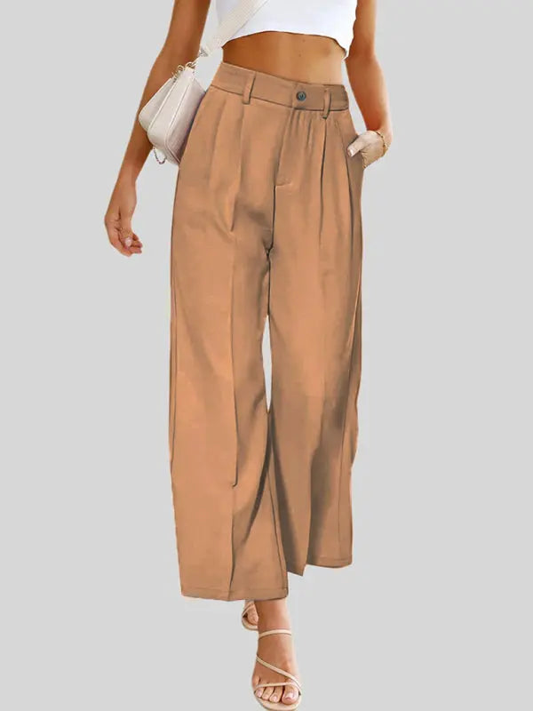 Blue Zone Planet | Wide Leg Dress Pants High Waist Button Down Trousers With Pockets BLUE ZONE PLANET