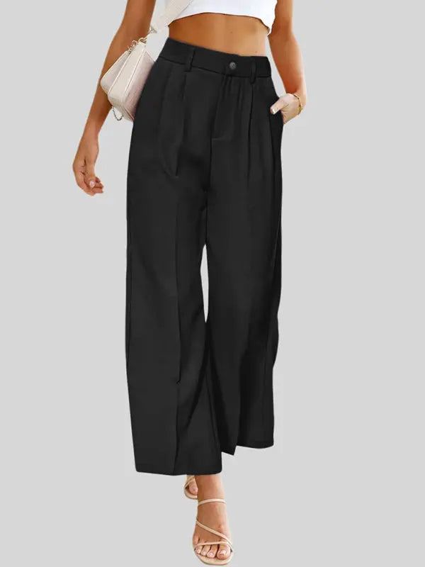 Blue Zone Planet | Wide Leg Dress Pants High Waist Button Down Trousers With Pockets BLUE ZONE PLANET