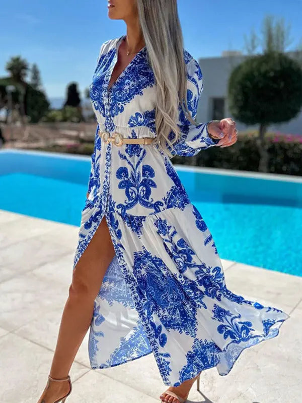 Zone Planet | Cara's Loose Boho Vintage Long Sleeve Maxi Dress