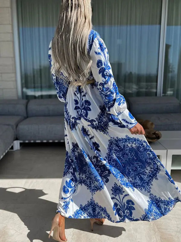 Blue Zone Planet | Women's Woven Loose Vintage Style Vacation Long Sleeve Dress kakaclo