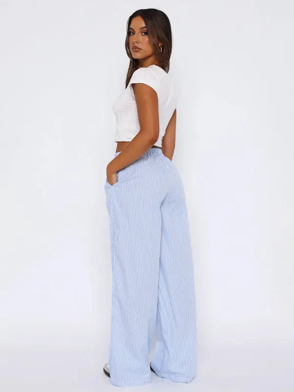 Blue Zone Planet | able casual striped trousers striped printed wide leg trousers kakaclo