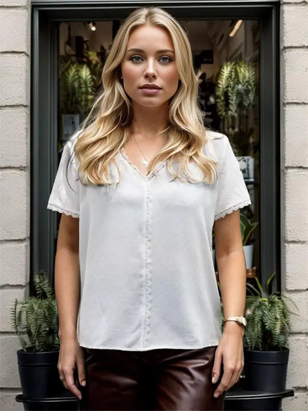 Blue Zone Planet | able lace patchwork white shirt BLUE ZONE PLANET