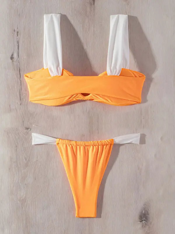 Blue Zone Planet | bikini solid color push up V pleated swimsuit BLUE ZONE PLANET