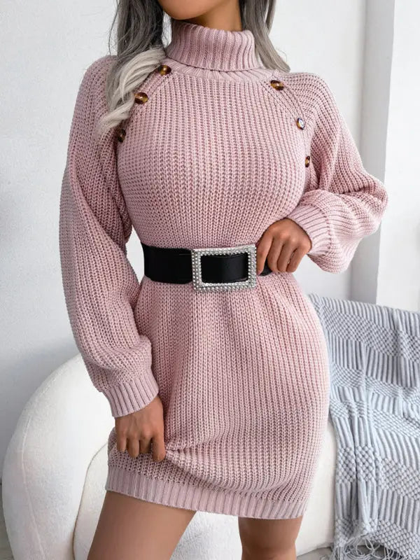 Blue Zone Planet | button high neck long sleeve bottomed fur dress BLUE ZONE PLANET