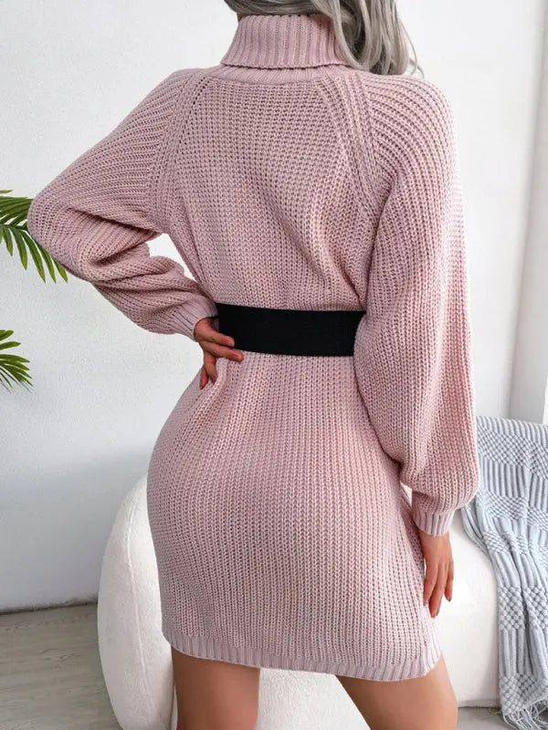 Blue Zone Planet | button high neck long sleeve bottomed fur dress BLUE ZONE PLANET