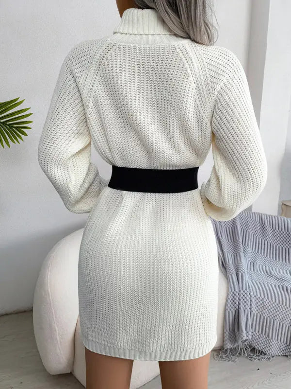Blue Zone Planet | button high neck long sleeve bottomed fur dress BLUE ZONE PLANET