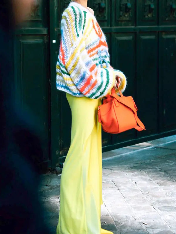 Blue Zone Planet | colorful striped contrast sweater loose pullover sweater BLUE ZONE PLANET