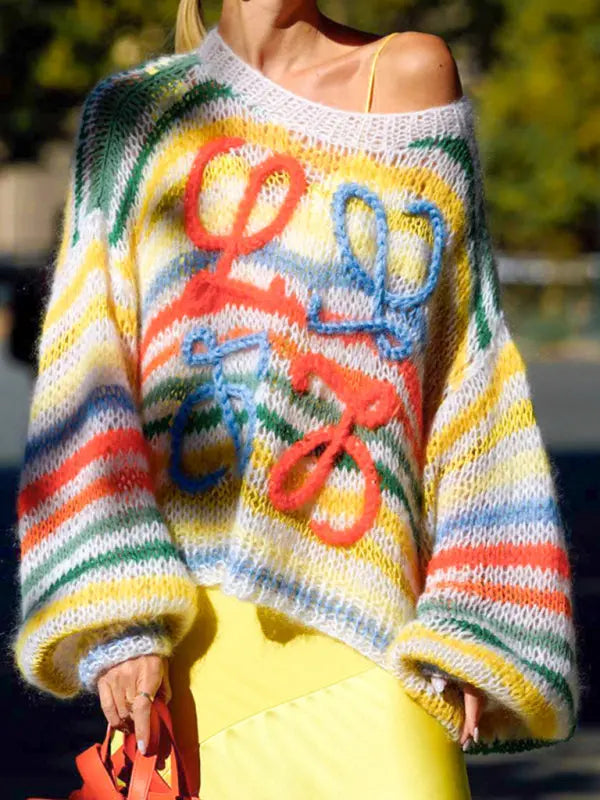 Blue Zone Planet | colorful striped contrast sweater loose pullover sweater BLUE ZONE PLANET