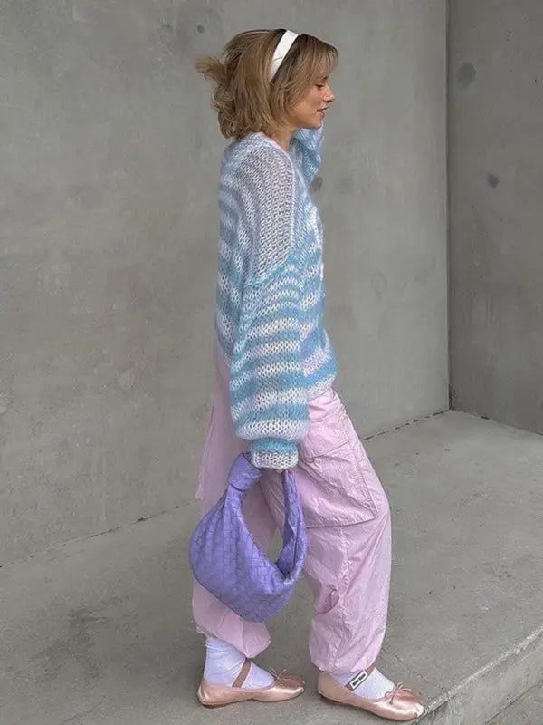 Blue Zone Planet | colorful striped contrast sweater loose pullover sweater BLUE ZONE PLANET