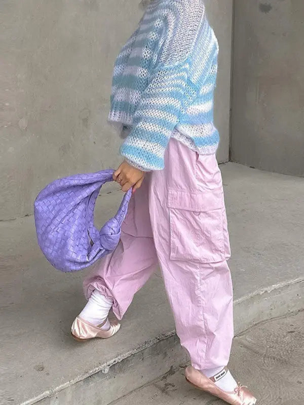 Blue Zone Planet | colorful striped contrast sweater loose pullover sweater BLUE ZONE PLANET