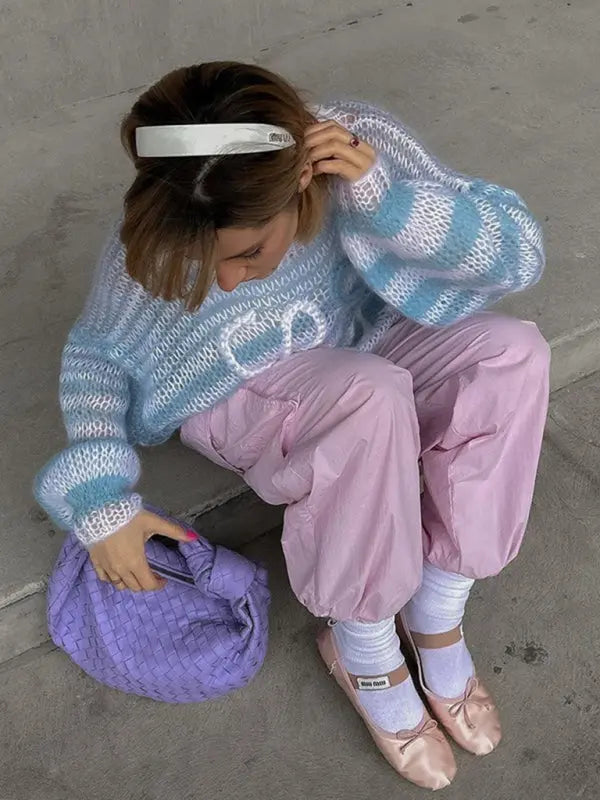 Blue Zone Planet | colorful striped contrast sweater loose pullover sweater BLUE ZONE PLANET