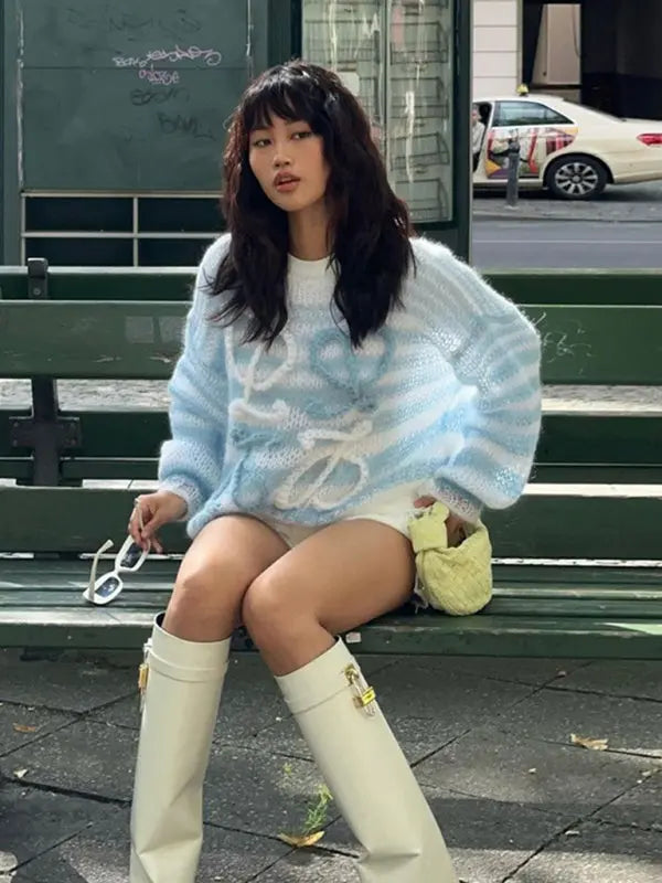Blue Zone Planet | colorful striped contrast sweater loose pullover sweater BLUE ZONE PLANET