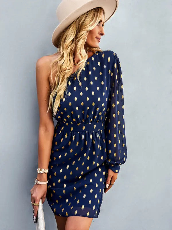 Blue Zone Planet | diagonal shoulder noble A-line dress BLUE ZONE PLANET