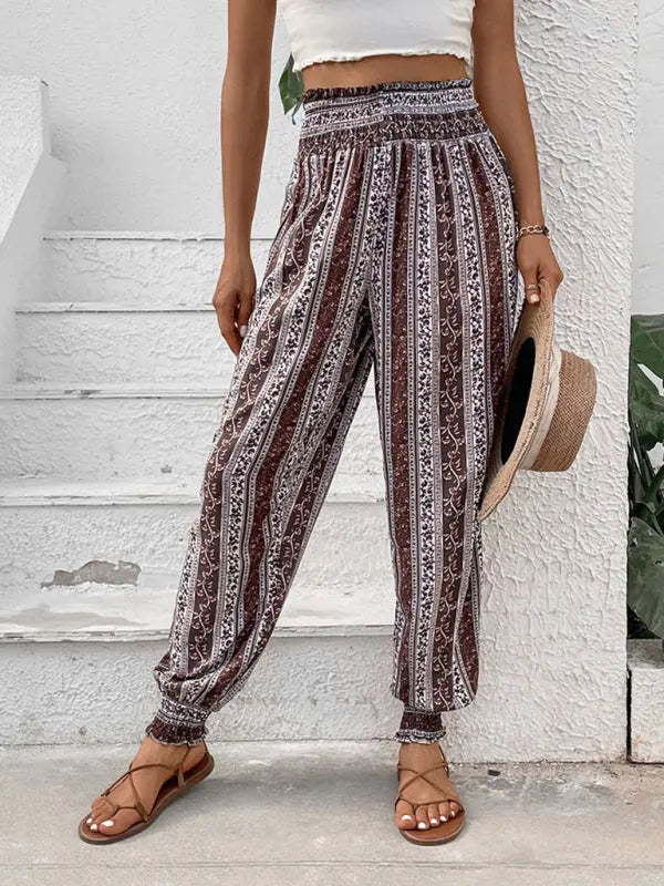 Blue Zone Planet | elastic trousers ethnic style high waist printed trousers BLUE ZONE PLANET
