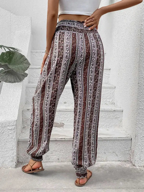 Blue Zone Planet | elastic trousers ethnic style high waist printed trousers BLUE ZONE PLANET