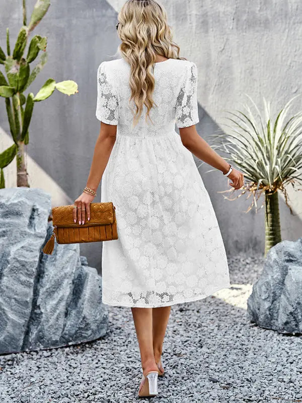 Blue Zone Planet | elegant waist V-neck lace dress BLUE ZONE PLANET