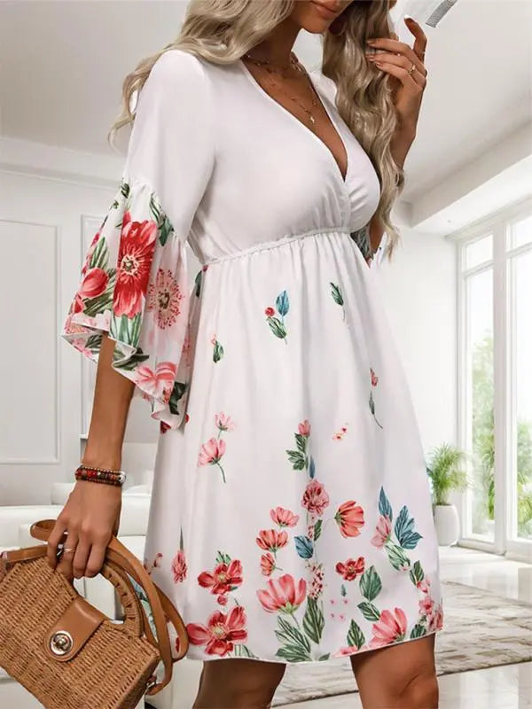 Blue Zone Planet | ethnic style three-quarter sleeve printed dress BLUE ZONE PLANET