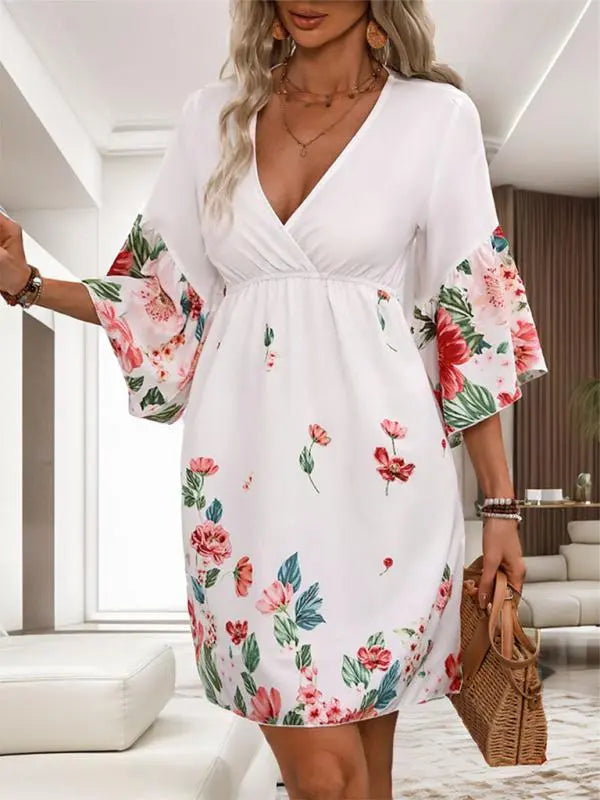 Blue Zone Planet | ethnic style three-quarter sleeve printed dress BLUE ZONE PLANET