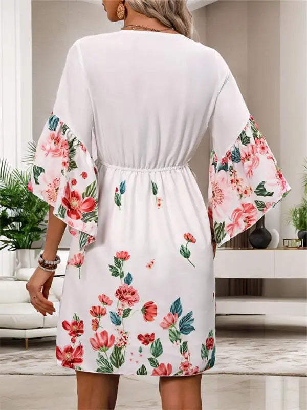 Blue Zone Planet | ethnic style three-quarter sleeve printed dress BLUE ZONE PLANET