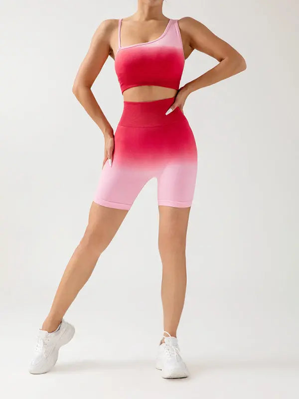 Blue Zone Planet | gradient seamless breathable tight sports three-point yoga pants + top set BLUE ZONE PLANET