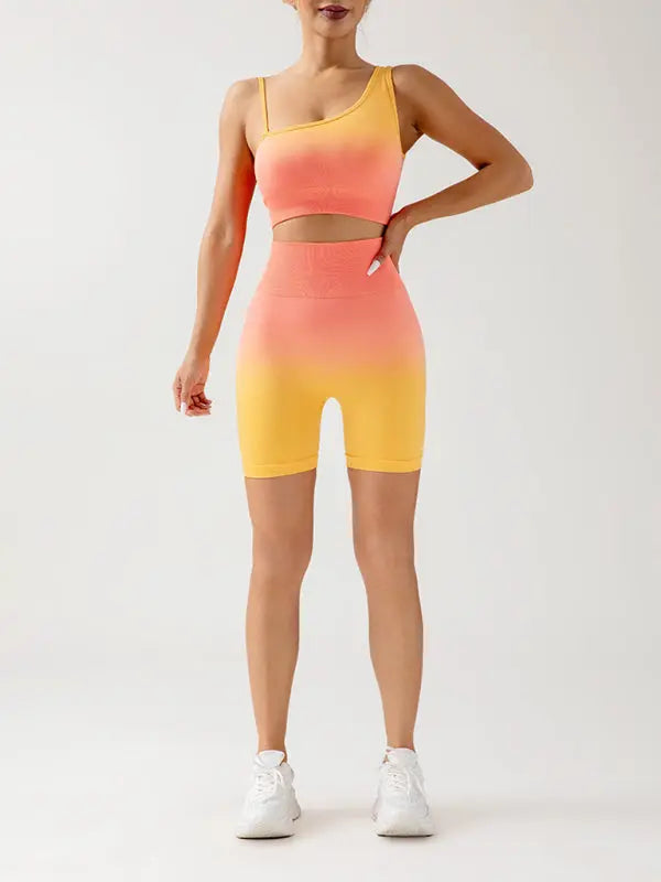 Blue Zone Planet | gradient seamless breathable tight sports three-point yoga pants + top set BLUE ZONE PLANET