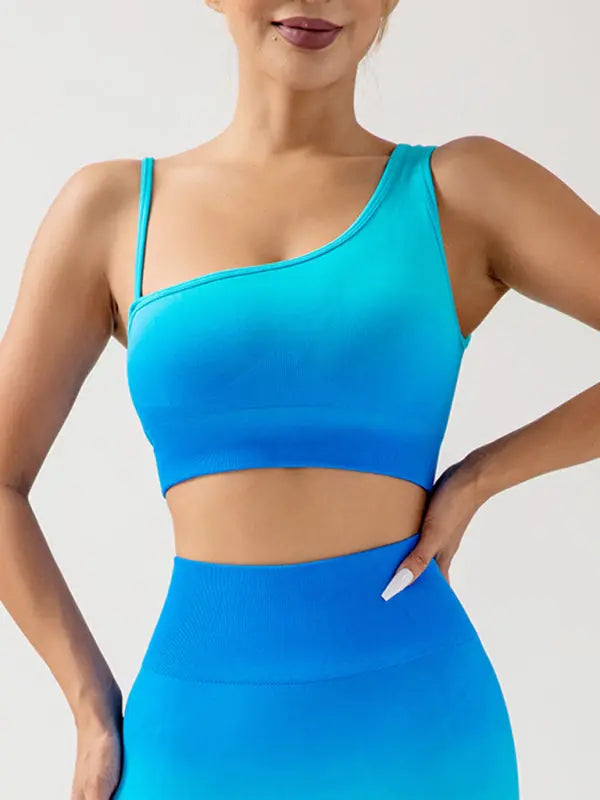 Blue Zone Planet | gradient seamless breathable tight sports three-point yoga pants + top set BLUE ZONE PLANET