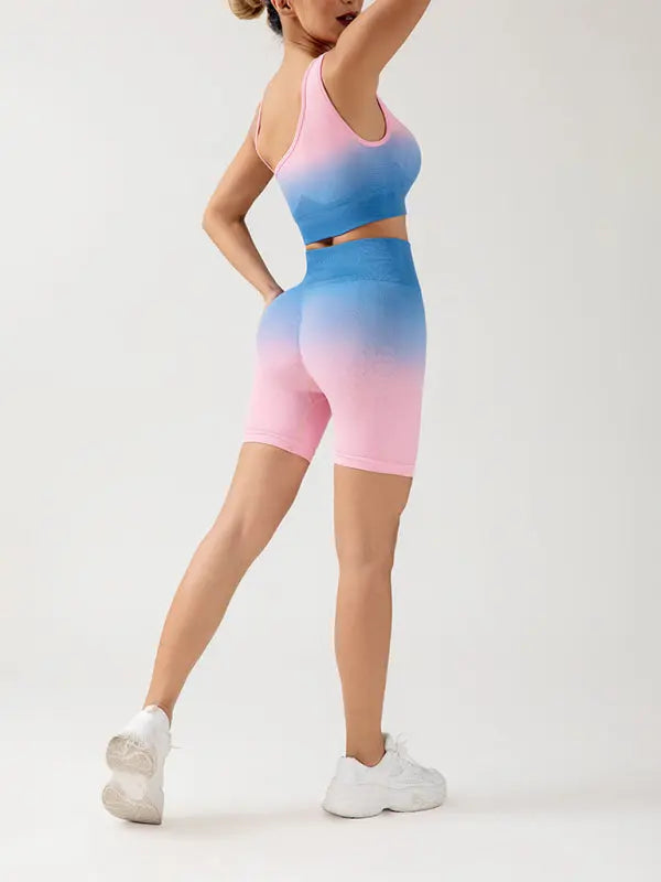 Blue Zone Planet | gradient seamless breathable tight sports three-point yoga pants + top set BLUE ZONE PLANET