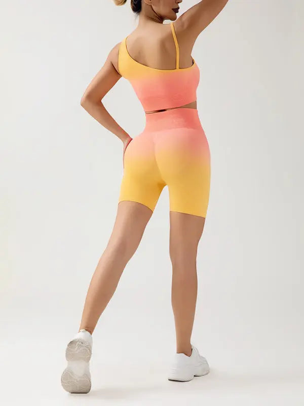 Blue Zone Planet | gradient seamless breathable tight sports three-point yoga pants + top set BLUE ZONE PLANET