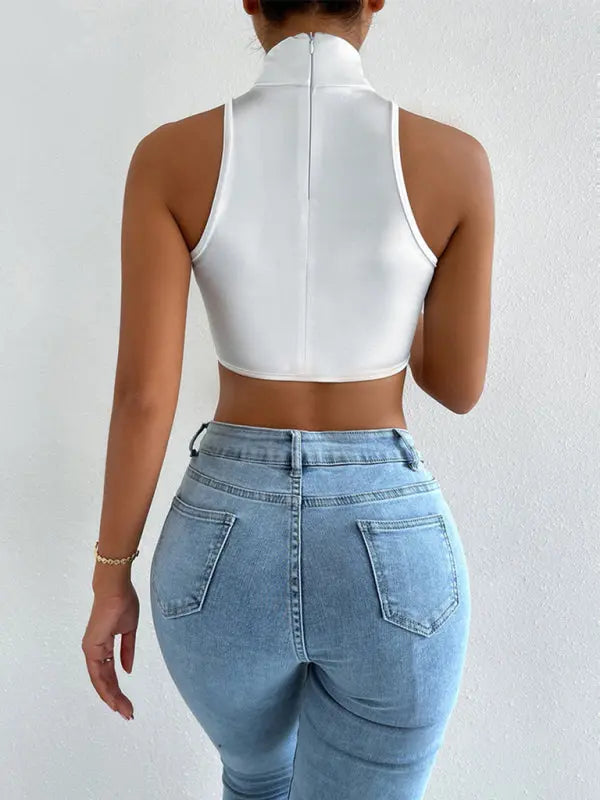 Blue Zone Planet | high -necked sleeveless navel irregular hem top BLUE ZONE PLANET