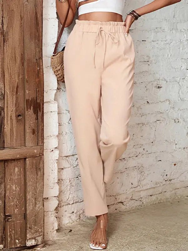 Blue Zone Planet | high waist solid color commuter style cropped elastic pencil pants BLUE ZONE PLANET