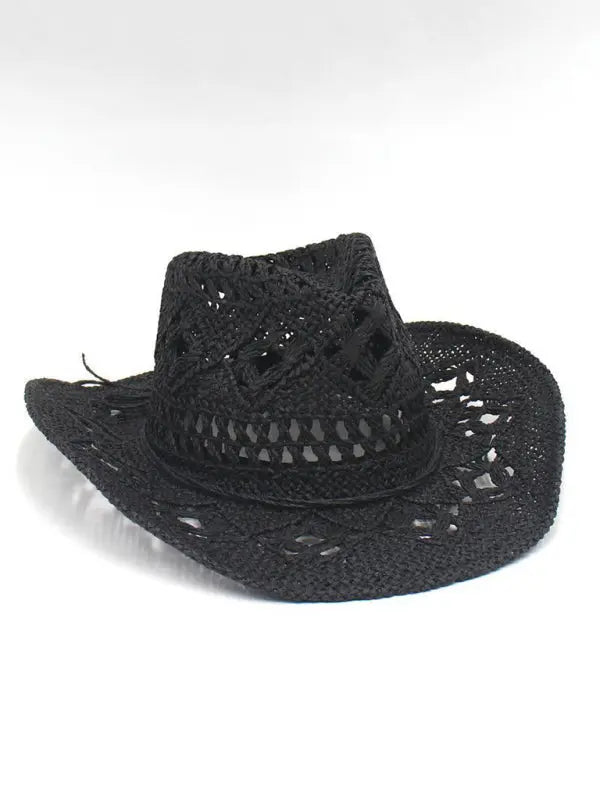 Blue Zone Planet | hollow cowboy hat, hand-knitted straw hat, jazz hat with raised brim BLUE ZONE PLANET