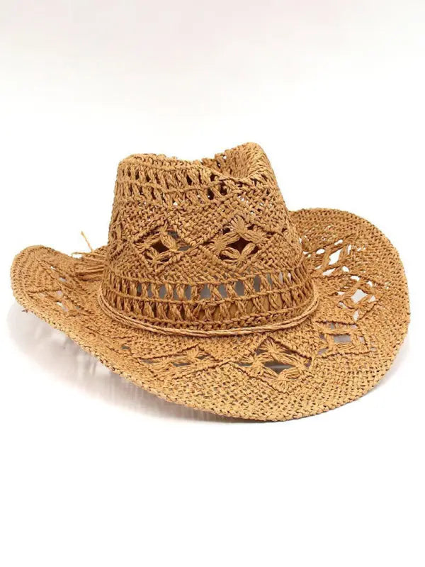 Blue Zone Planet | hollow cowboy hat, hand-knitted straw hat, jazz hat with raised brim BLUE ZONE PLANET