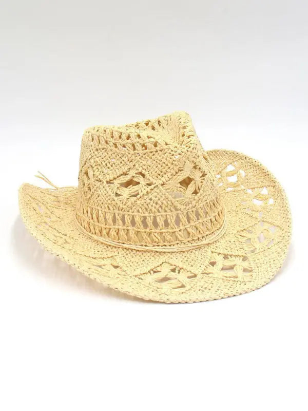 Blue Zone Planet | hollow cowboy hat, hand-knitted straw hat, jazz hat with raised brim BLUE ZONE PLANET