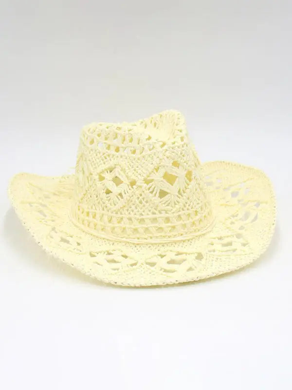 Blue Zone Planet | hollow cowboy hat, hand-knitted straw hat, jazz hat with raised brim BLUE ZONE PLANET