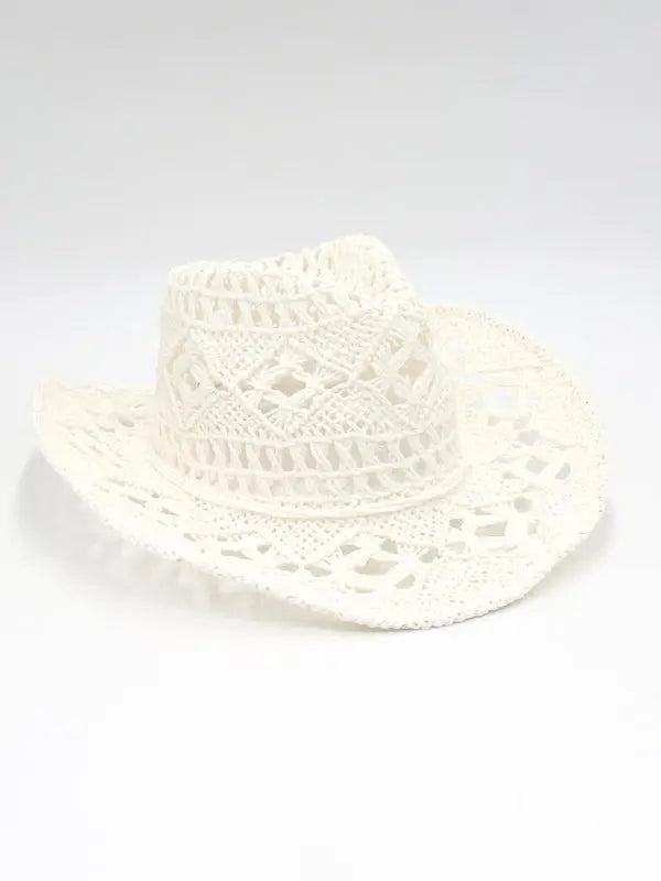 Blue Zone Planet | hollow cowboy hat, hand-knitted straw hat, jazz hat with raised brim BLUE ZONE PLANET