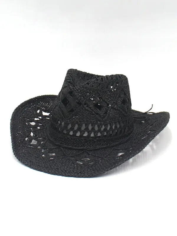 Blue Zone Planet | hollow cowboy hat, hand-knitted straw hat, jazz hat with raised brim BLUE ZONE PLANET