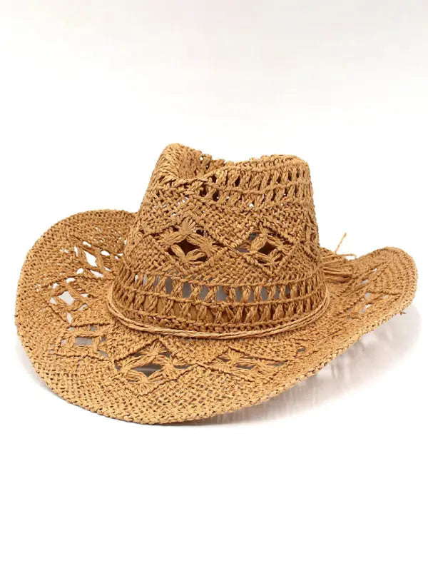 Blue Zone Planet | hollow cowboy hat, hand-knitted straw hat, jazz hat with raised brim BLUE ZONE PLANET