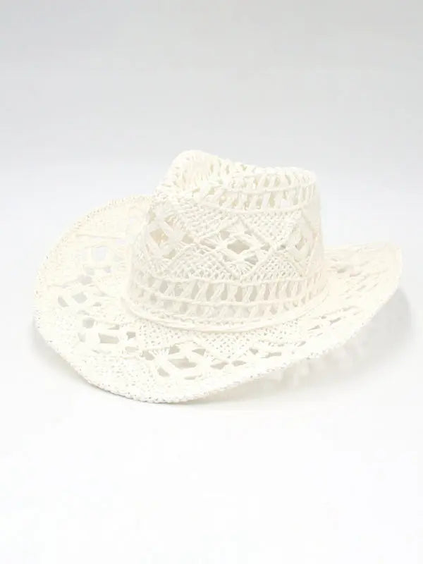 Blue Zone Planet | hollow cowboy hat, hand-knitted straw hat, jazz hat with raised brim BLUE ZONE PLANET