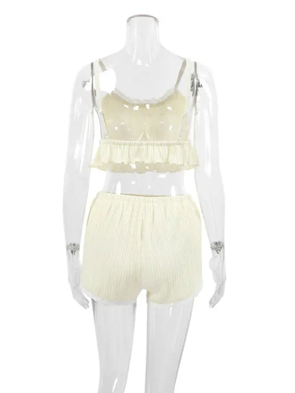 Blue Zone Planet | hollow lace camisole shorts pajamas two-piece set BLUE ZONE PLANET