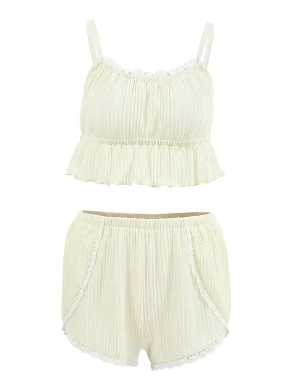 Blue Zone Planet | hollow lace camisole shorts pajamas two-piece set BLUE ZONE PLANET
