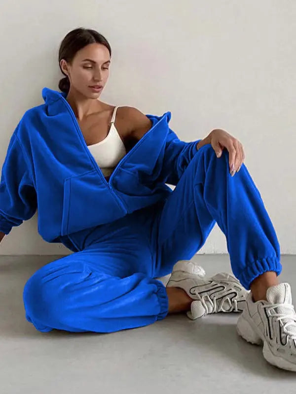 Blue Zone Planet | hooded sweatshirt sports suit two piece set BLUE ZONE PLANET
