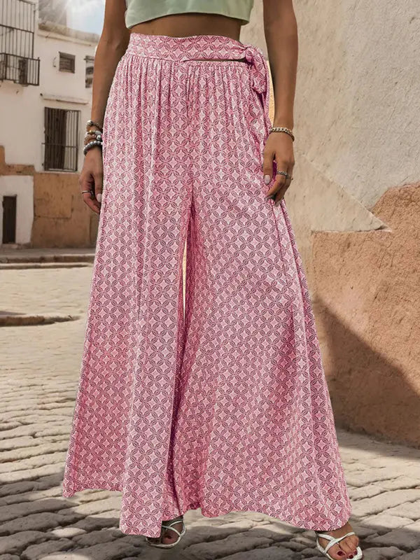 Blue Zone Planet | lace-up high-waisted printed wide-leg trousers BLUE ZONE PLANET